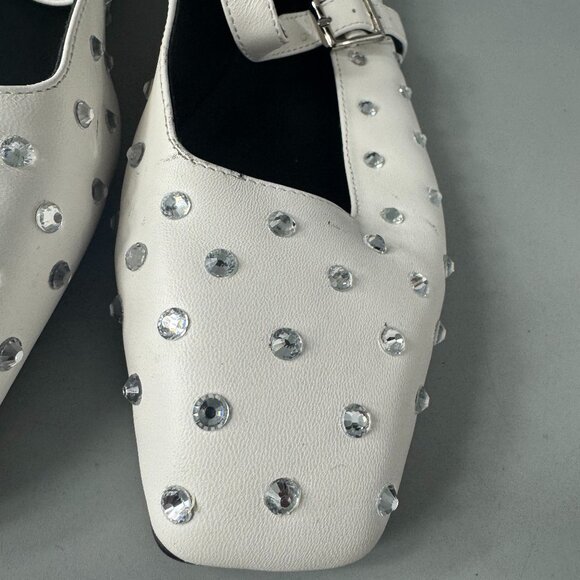Tony Bianco White Sparkle Rhinestone Square-Toe Buffy Flats, Size 8.5 - Picture 7 of 16